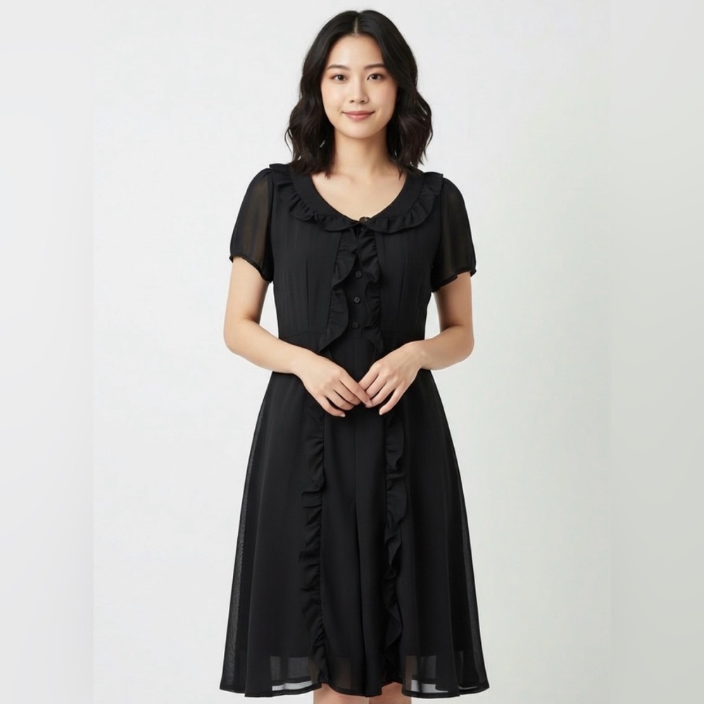 Sheer Xhilaration black short Sleeve sheer Dress with Ruffles